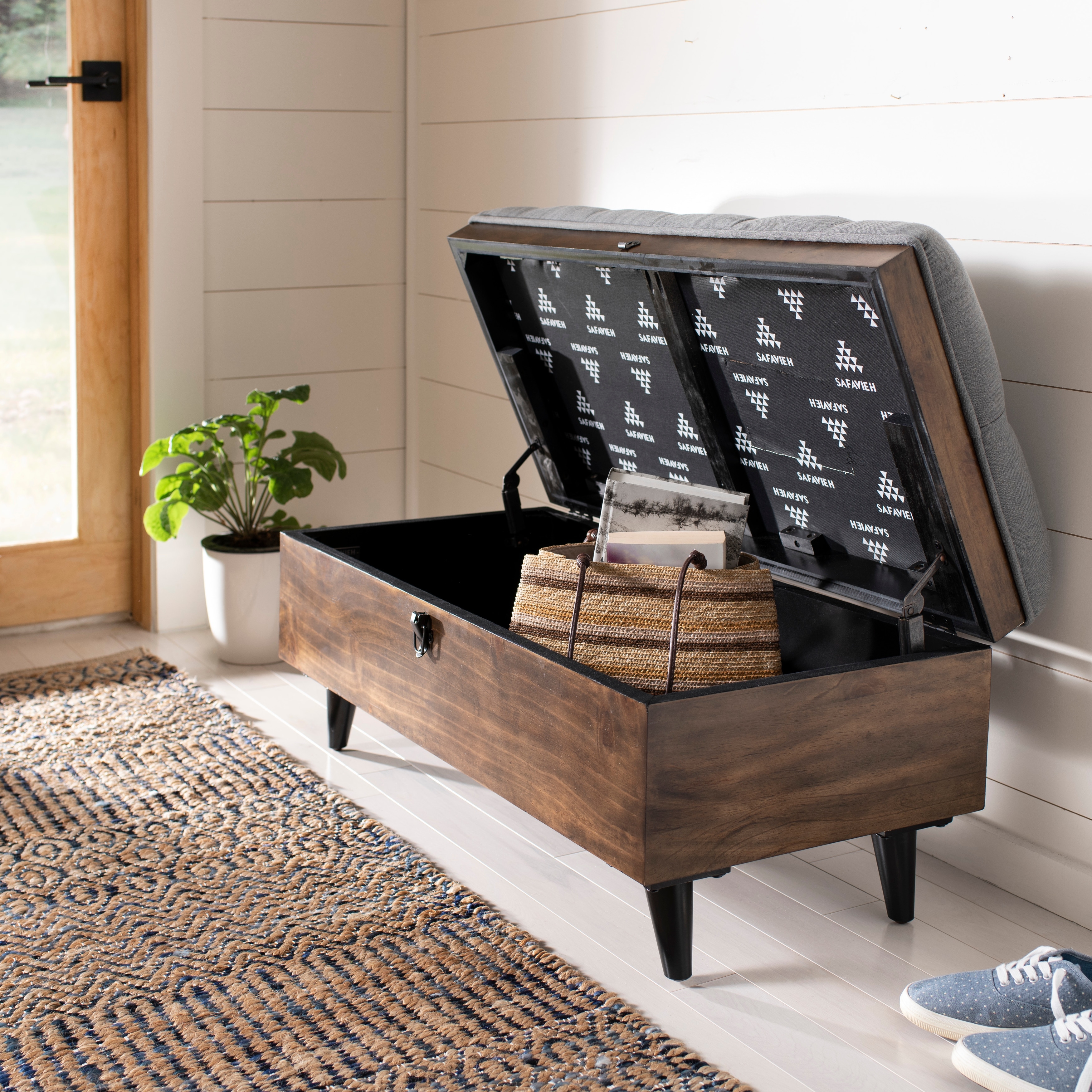 SAFAVIEH Liam Tufted Cocktail Ottoman Grey Dark Oak On Sale