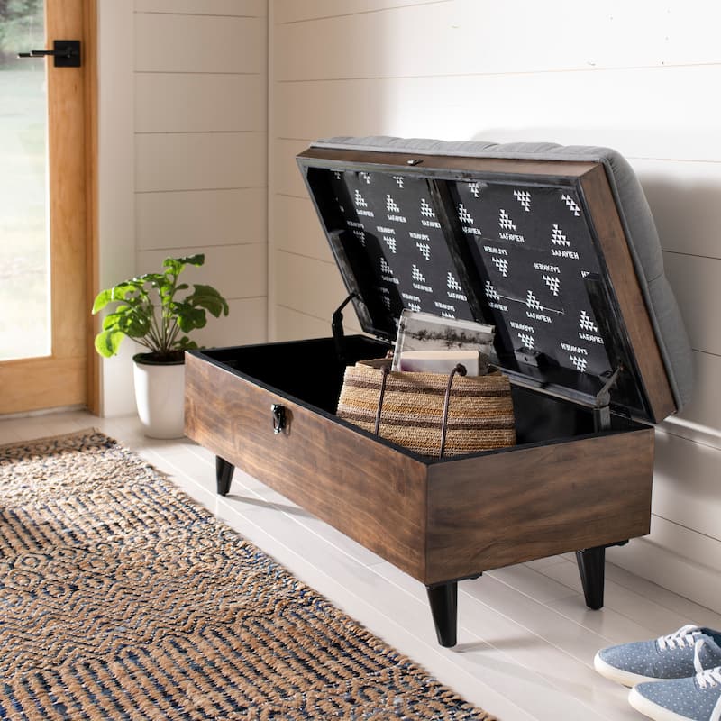 SAFAVIEH Odalis Tufted Cocktail Ottoman - Grey/Dark Oak