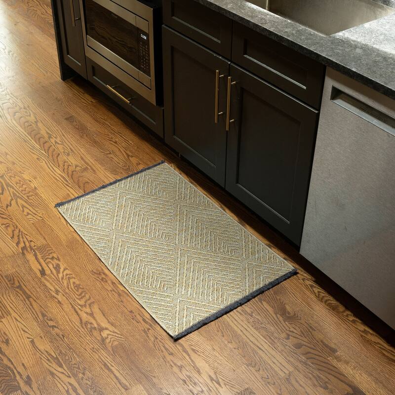 Alameda Solid Color Chevron Machine Washable Indoor Area Rug - 2' x 3' - Green/Sage Green