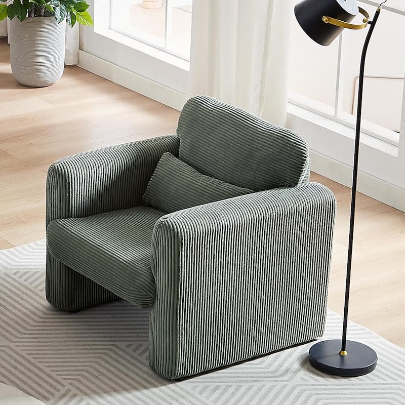 Modern Corduroy Accent Chair with Support Pillow, Set of 1
