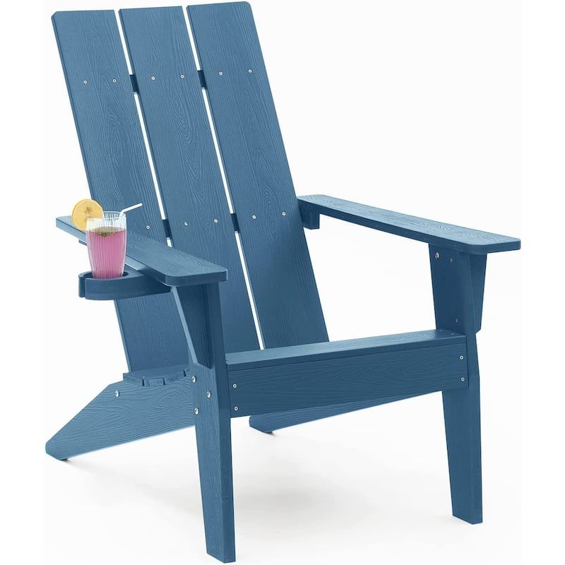 WINSOON All Weather HIPS Outdoor Adirondack Chairs with Cup-Holder Patio Chairs Set of 6 - Navy x 6