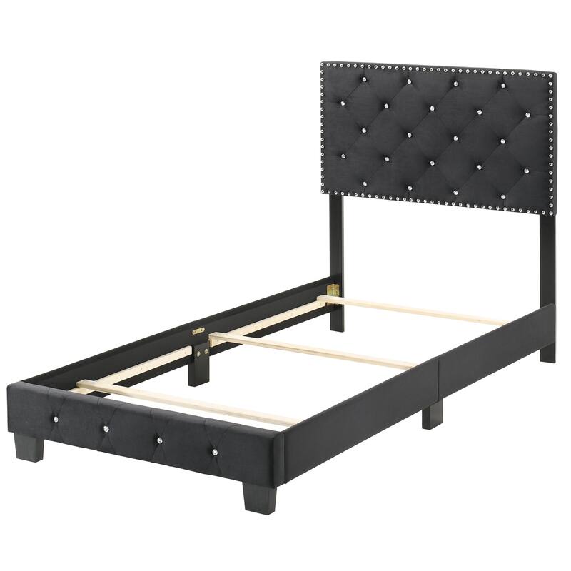 Medieval Twin Bed - Velvet Upholstered Bed Frame with Tufted Headboard & Footboard