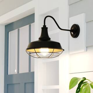 VAXCEL Dorado 1-Light Textured Black Outdoor Wall Sconce made of Durable Metal, Clear Water Glass Shade, LED Compatible