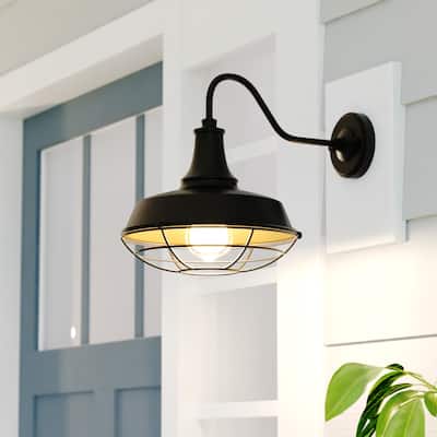 Dorado 1 Light Dusk to Dawn Bronze Industrial Outdoor Wall Barn Lantern with Metal Cage Cover - 9-in W x 10.25-in H x 13.75-in D