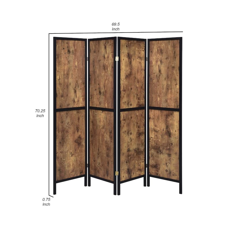 4 Panel Screen with Grain Details and Knots, Brown and Black