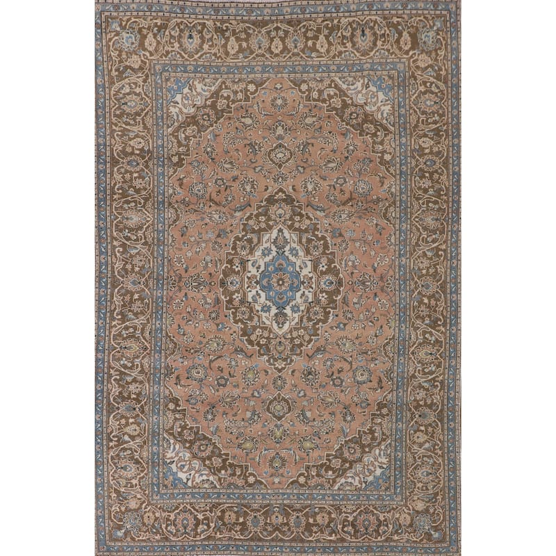 Traditional Kashan Persian Vintage Area Rug Hand-Knotted Wool Carpet - 7'7"x 11'0"