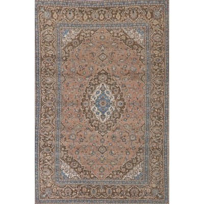 Traditional Kashan Persian Vintage Area Rug Hand-Knotted Wool Carpet - 7'7"x 11'0"