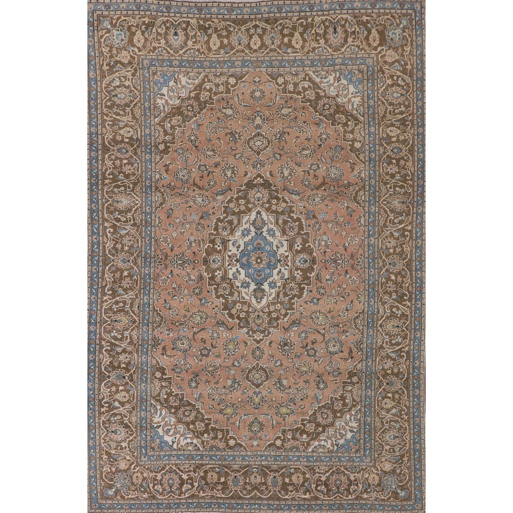 Traditional Kashan Persian Vintage Area Rug Hand-Knotted Wool Carpet - 7'7"x 11'0"
