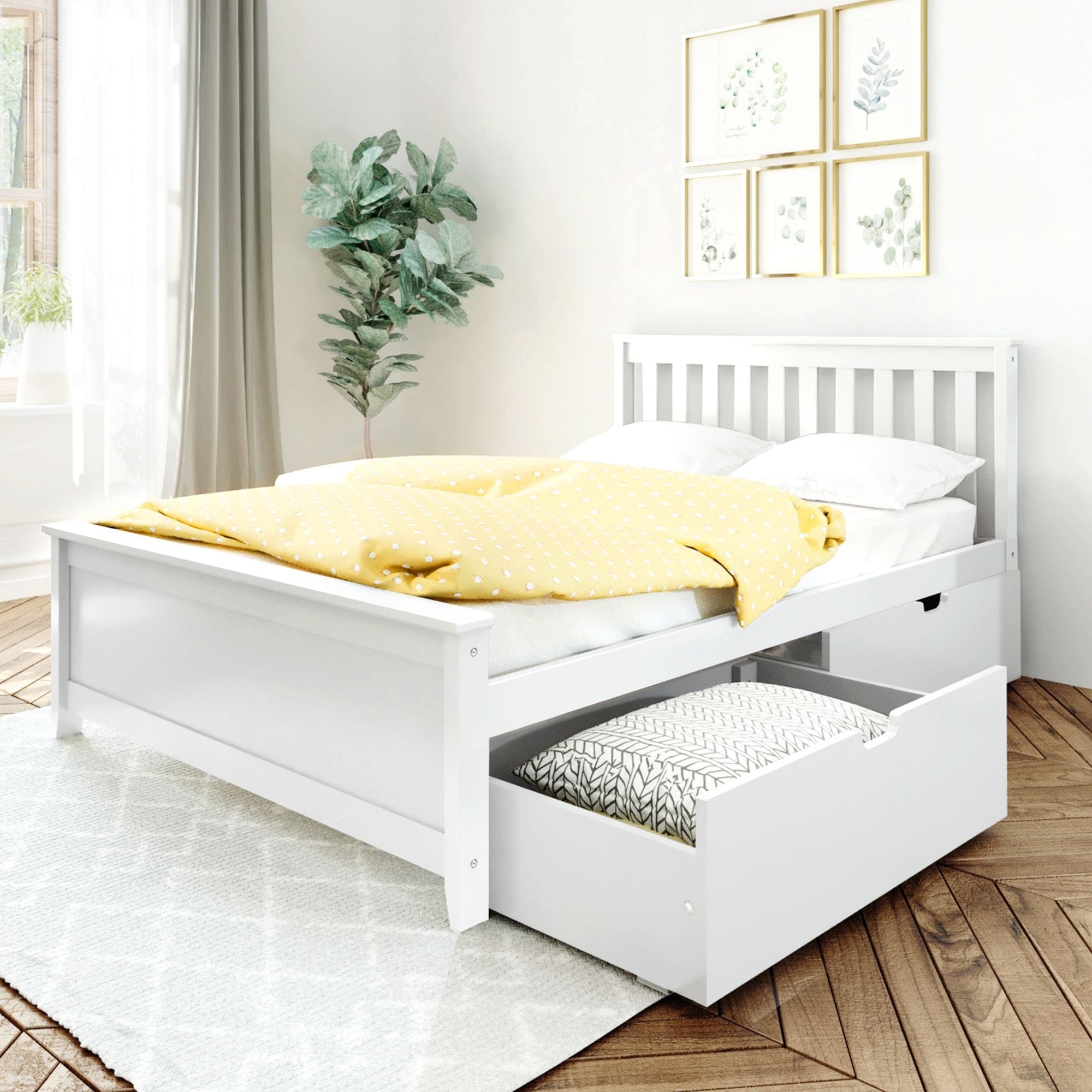 Max & Lily Classic Full Platform Bed with Slatted Headboard and Drawers