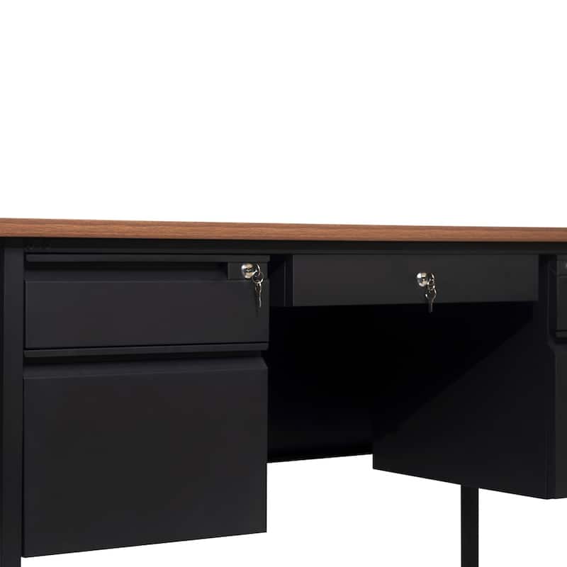 Commercial Double Pedestal Desk with 5 Locking Drawers