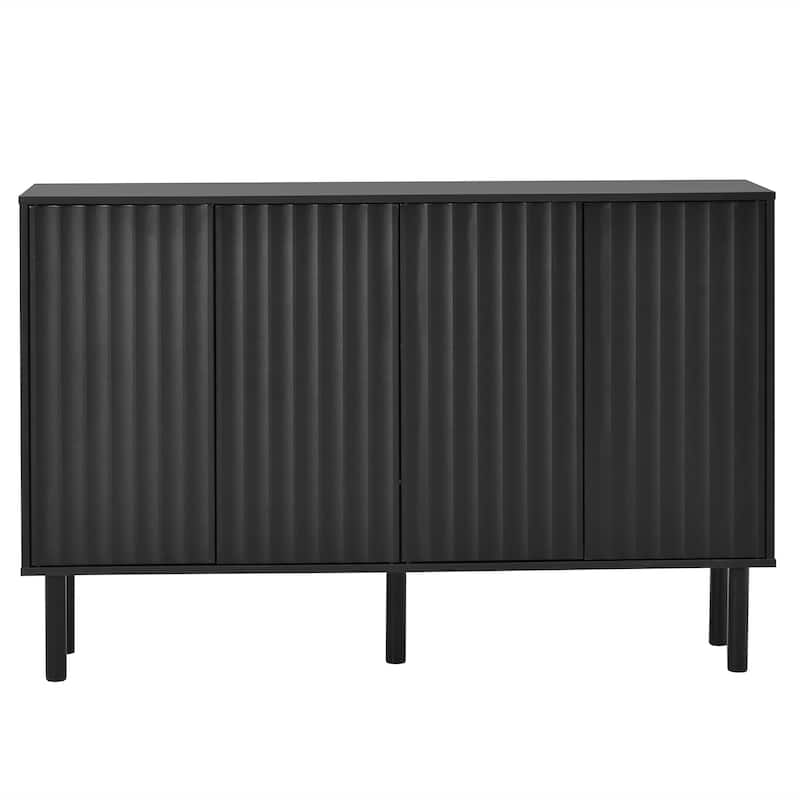Minimalist Shoe Cabinet with Fluted Doors and 5 Solid Wood Legs - 55.1" W × 13.7" D × 35.4" H - Black