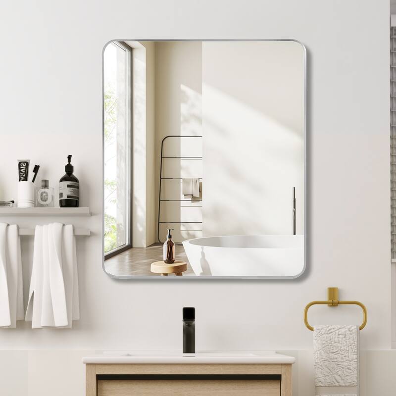 30 "X36" Rectangular Bathroom Wall Mirror,The Brushed Frame Of Rectangular Mirror Is Premium Anti-Rust Aluminum Alloy - Silver