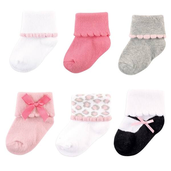 slide 1 of 1, Luvable Friends Baby Girl Newborn and Baby Socks Set, Pink Gray 6-Pack Pink Gray 6-Pack - 0-6 Months