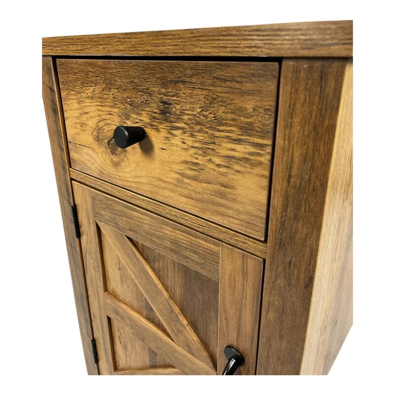 Farmhouse End Table with Charging Station,Night Stand with Barn Door and Drawer
