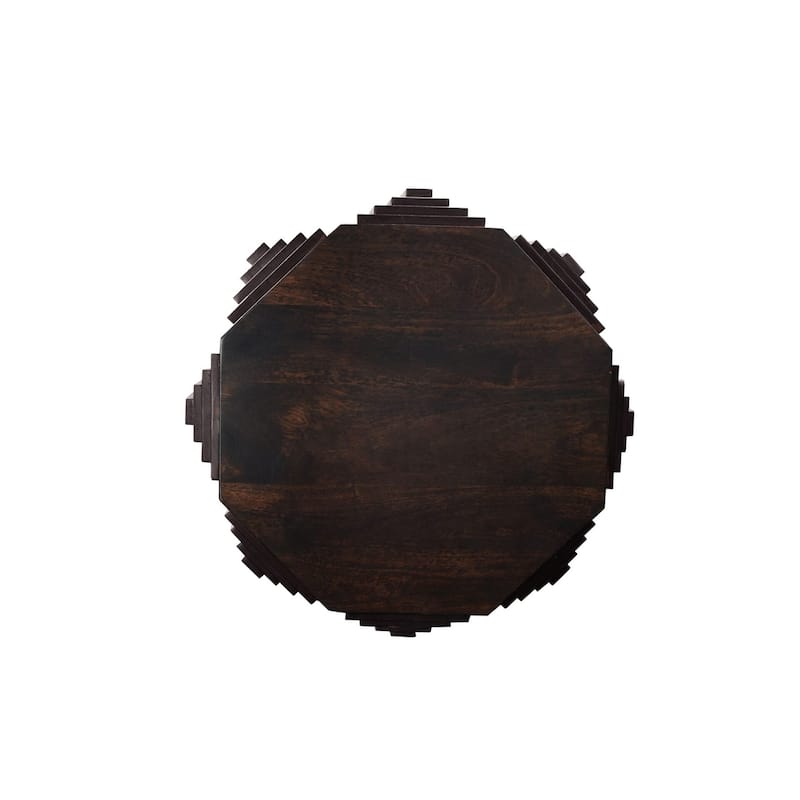Geometric Design Octagonal Side Table - Solid Mango Wood Artisan Handcrafted Wood Furniture
