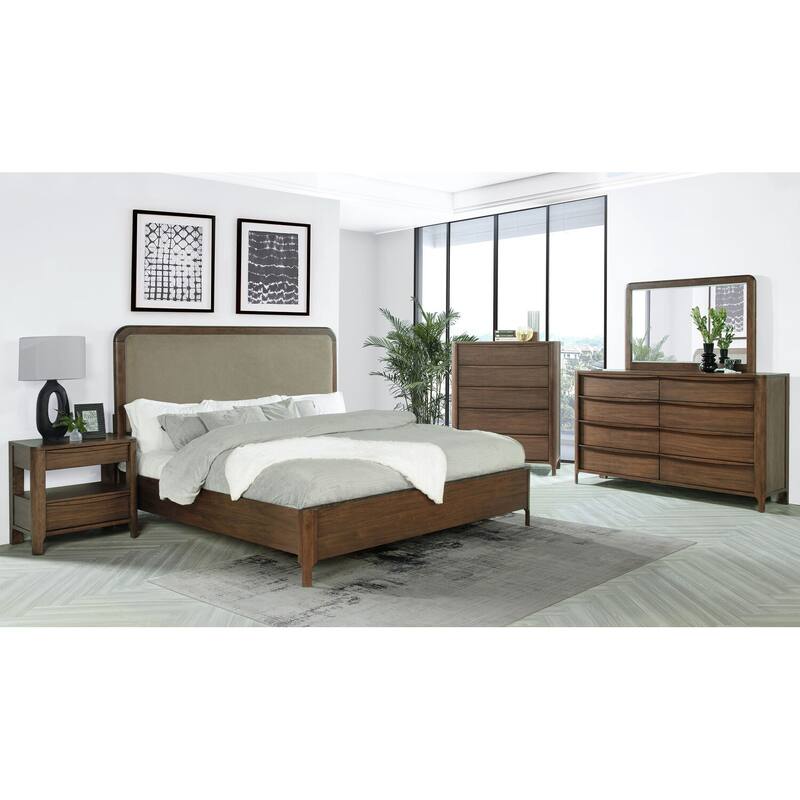 Walnut 2-Drawer Nightstand with Open Shelf, Cedar Drawer, Felt Lining and Curved Fronts for Transitional Style