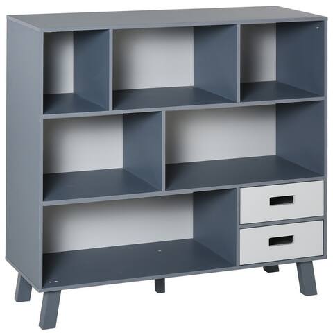 HOMCOM 3-Tier Child Bookcase Open Shelves Cabinet Floor Standing Home Office Storage Furniture Shelvin with Drawers