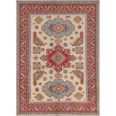 Ivory Kazak Area Rug Handmade Wool Carpet - 5'9" x 7'8"