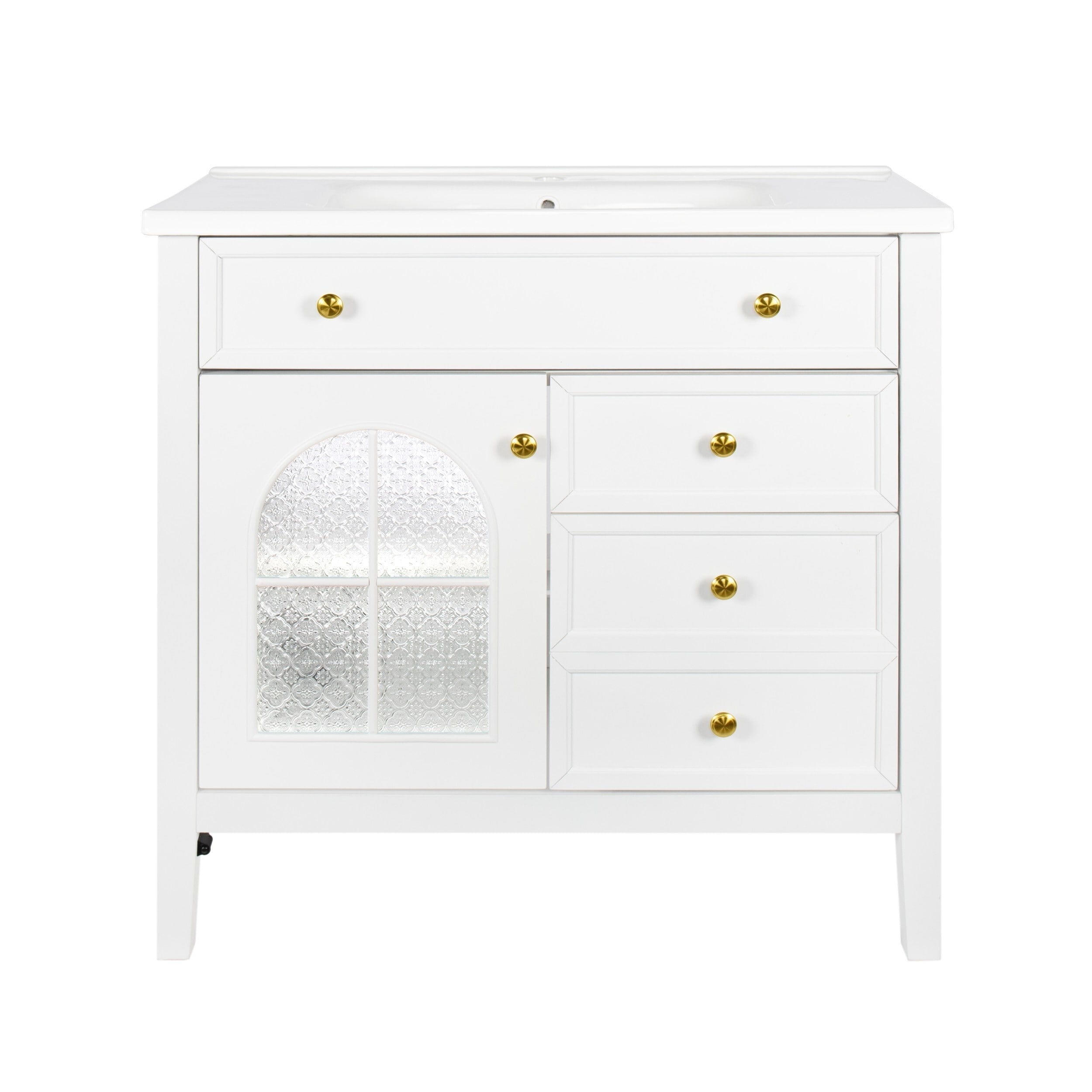 36" Modern Bathroom Vanity with Patterned Glass and LED Strip Lighting