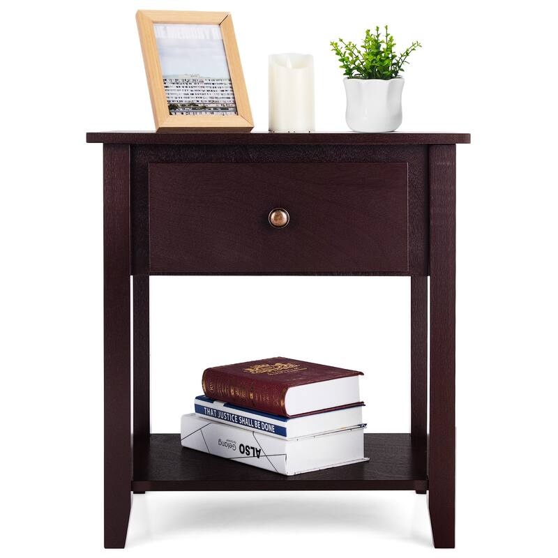 Costway End Table Nightstand Storage Display Furniture Drawer Shelf
