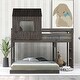 preview thumbnail 25 of 29, Twin Over Full Size Bunk Bed, Loft Bed with Playhouse & Ladder Upholstered Bed and Guardrails Wooden Houses Bed