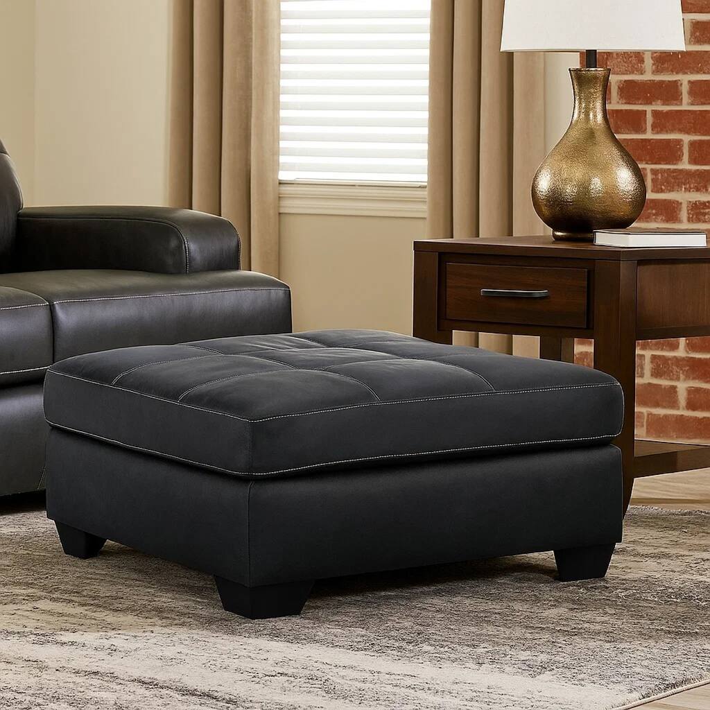 Barl Oversized Ottoman, Classic Black Faux Leather Cushion, 36 Inch