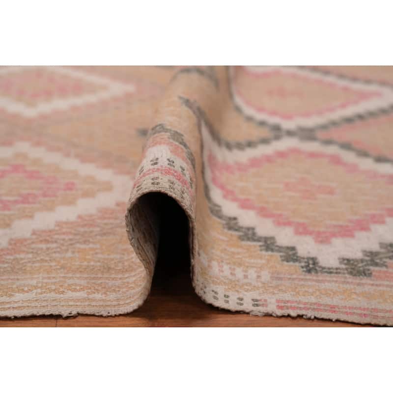 Hand Woven Oriental 100% Wool Carpet Southwestern Tribal Peach Kilim Area Rug - 9' 3'' X 5' 1''