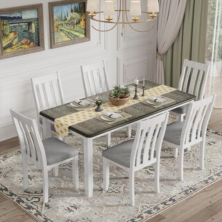 Antique Brown 6 Dining Chairs & Extendable Dining Table Set (7 Piece ...