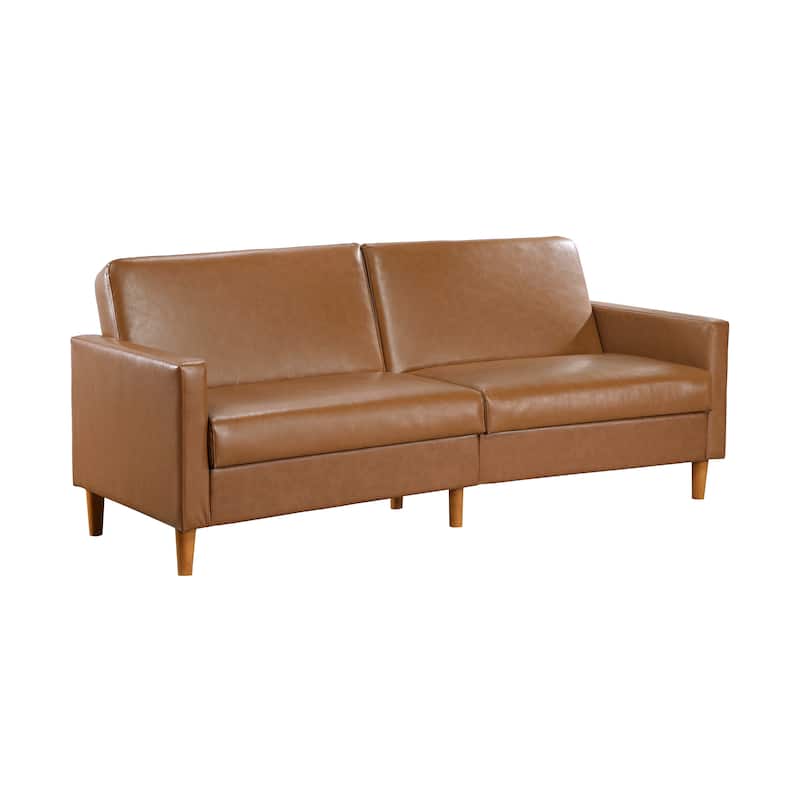 Camel Faux Leather Convertible Futon Sofa with Plywood Frame