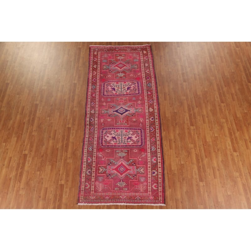 Pink Vintage Ardebil Persian Runner Rug Hand-knotted Wool Carpet - 4'6" x 10'11"