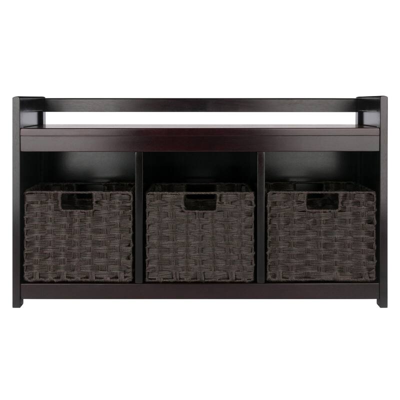 4 Pc Storage Bench 3 Foldable Woven Baskets 37.5" Espresso Chocolate