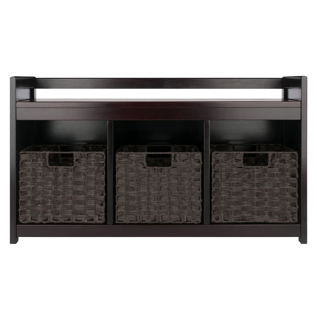 4 Pc Storage Bench 3 Foldable Woven Baskets 37.5" Espresso Chocolate