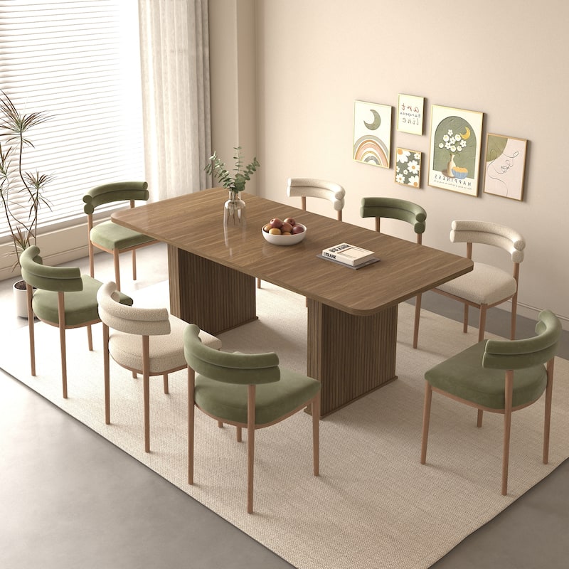 Contemporary Expandable Dining Table - Solid Wood Construction with Dual Pedestal Base, Seats 6-10 Guests Comfortably‌