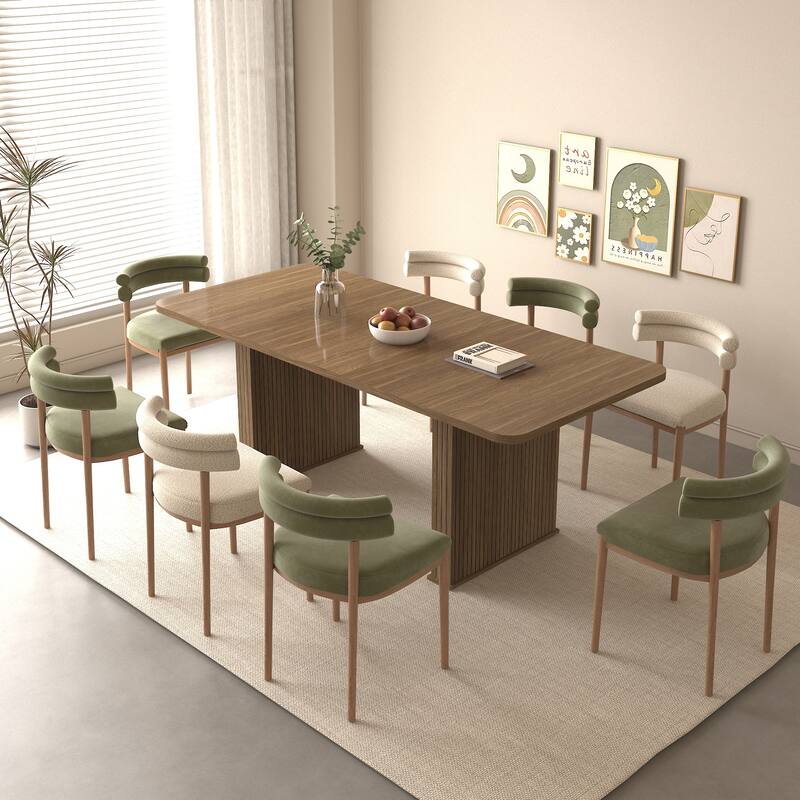 Extendable Dining Table Coffee Table, Wood Kitchen Table for 6-10 People, Home Office Table with Vertical Stripe Design