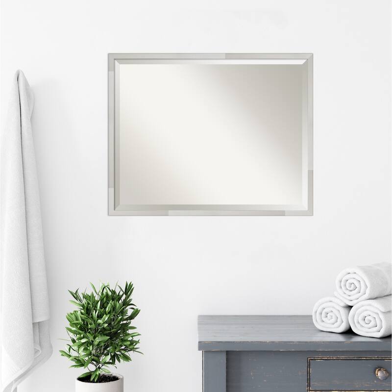 Beveled Wood Bathroom Wall Mirror - Svelte Silver Frame - Svelte Silver