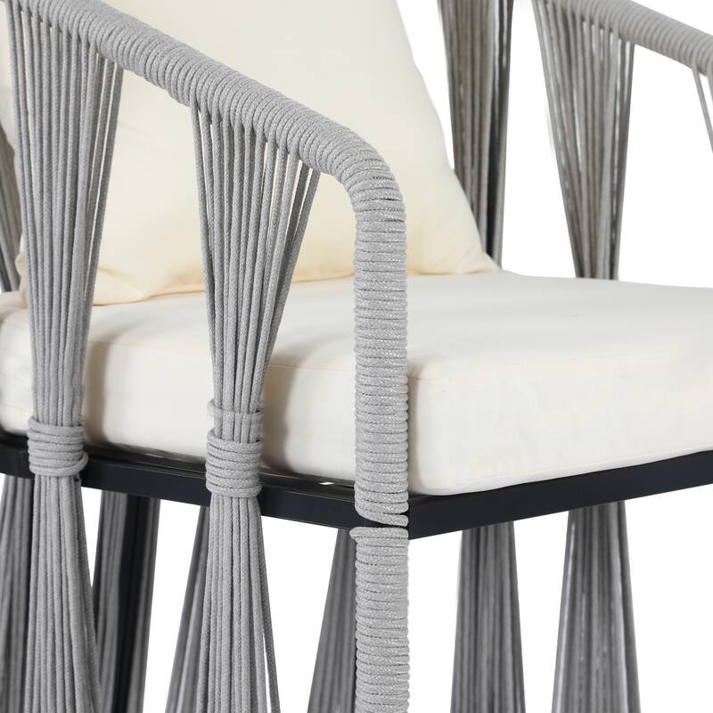 XINMICS 3 Pieces Outdoor Patio Furniture Set Woven Rope Chairs with Table and Soft Cushions