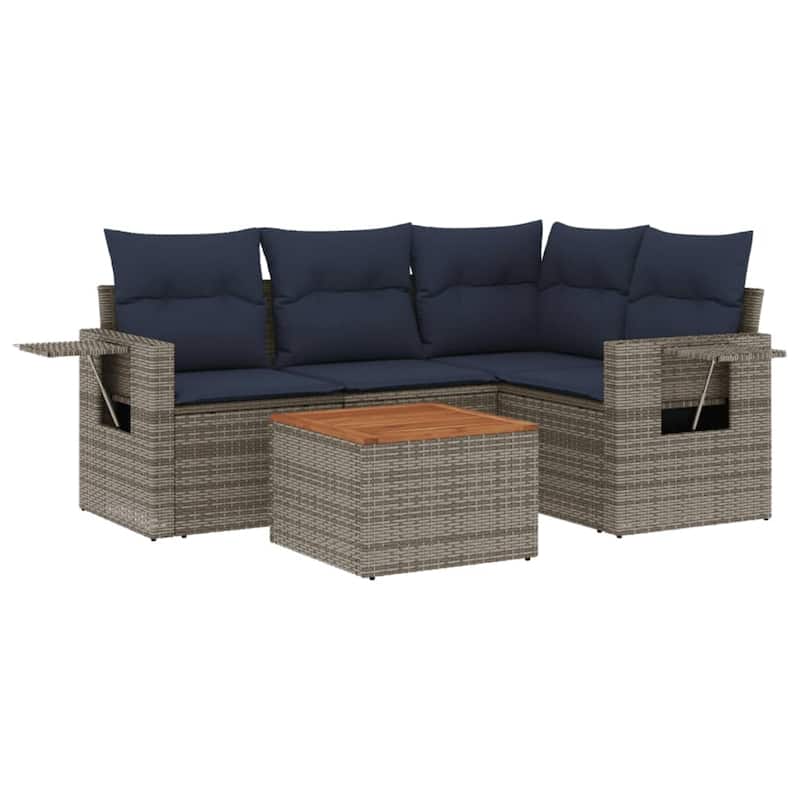 vidaXL 5 Piece Patio Sofa Set with Cushions Black Poly Rattan - 24.4" x 24.4" x 27.2"
