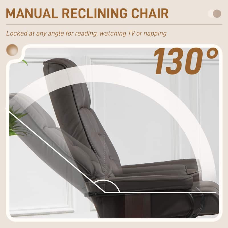 Brown Faux Leather Recliner with Ottoman, Swivel and Recline Chair - 29.9" W x 33.5" D x 40.9" H