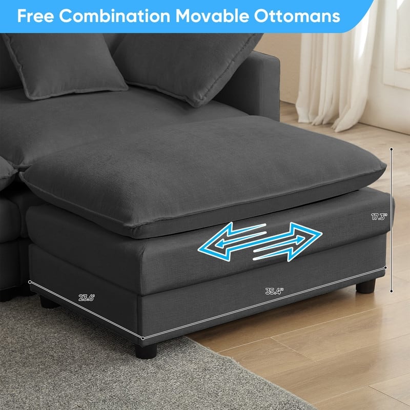 Mixoy 113''U-Shaped Modular Sectional Sofa, 5-Seat Cloud Couch with 2 Ottomans,Modern Chenille Sleeper Sofa,Deep Seat Couches