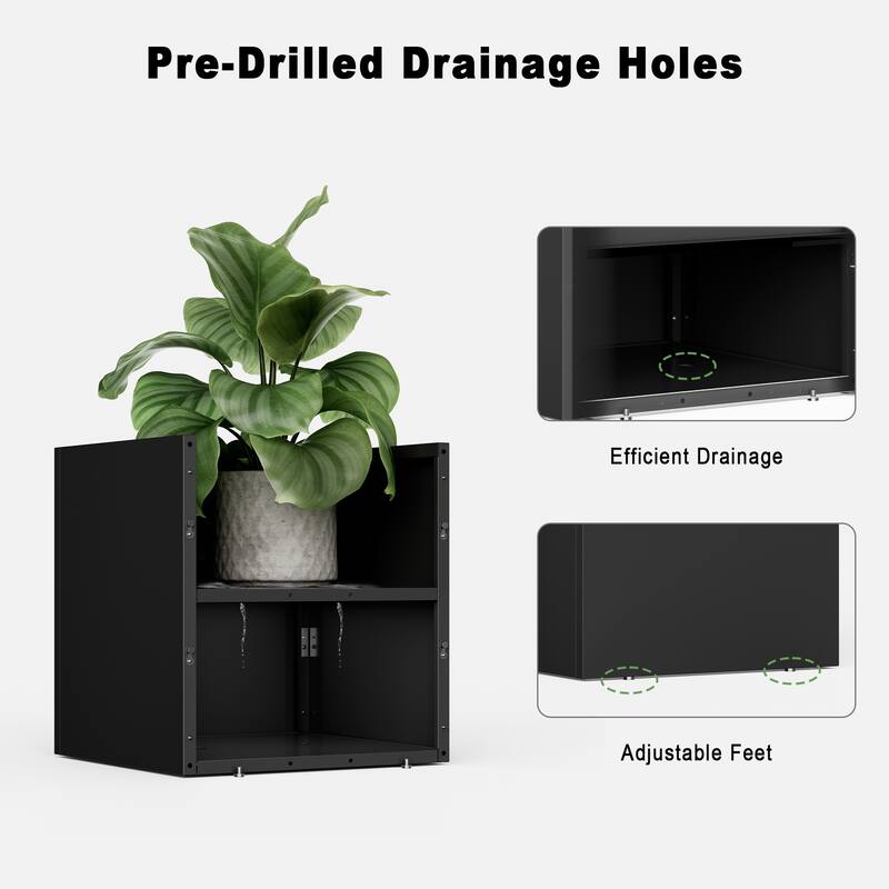 Large Outdoor Planters With Removable Insert Shelf.Square Steel Flower Pots For Porch With Garden
