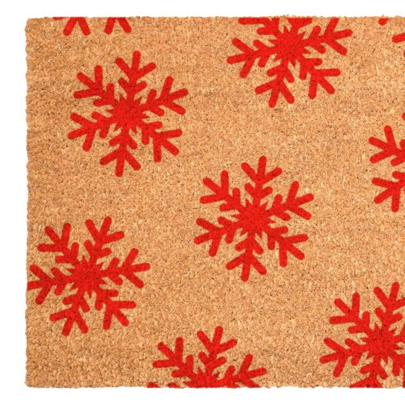HomeRoots 17" X 29" Brown And Red Christmas Snowflake Outdoor Coir Door Mat - 17.00' X '29.00