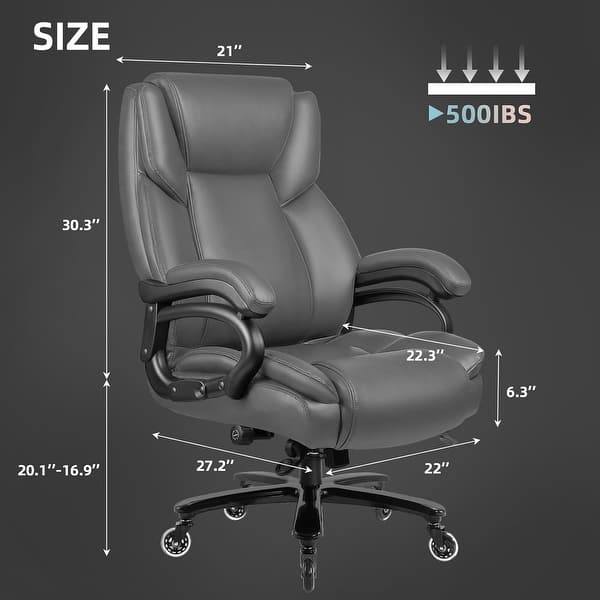 dimension image slide 2 of 4, Bossin Big and Tall Executive Office Chair,500LBS Adjustable Lumbar Support Ergonomic Chair with High Back PU Leather Computer