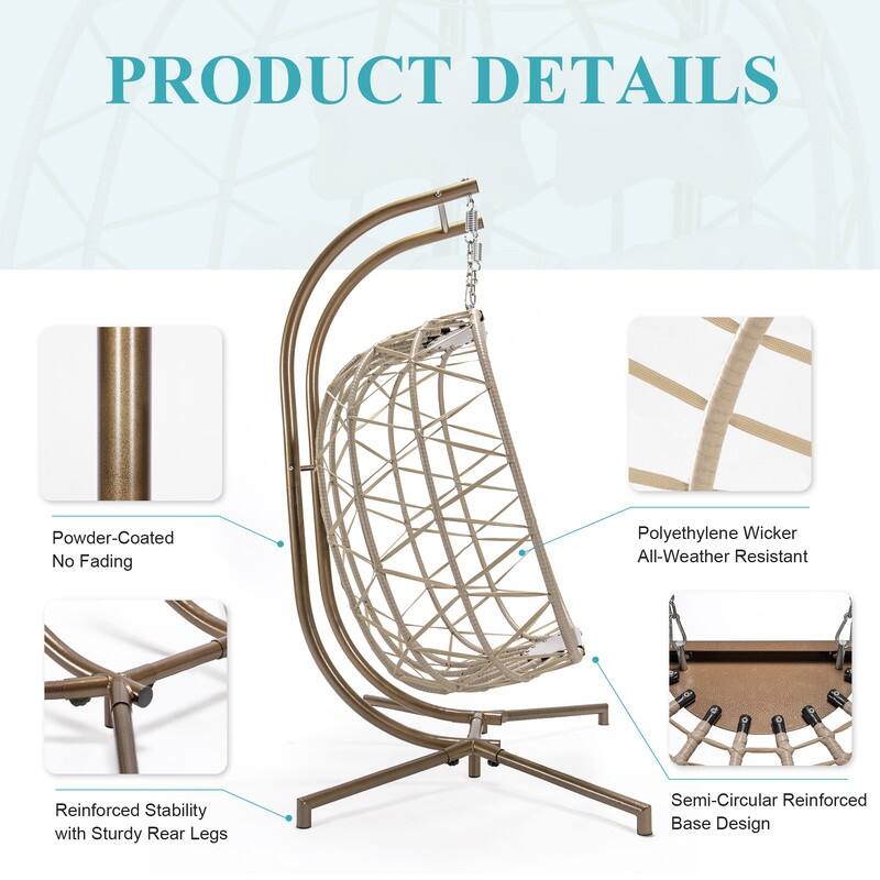 Oversized Outdoor Double Egg Hanging Chair with Cushions, 700 lbs Capacity Swing Chair for Indoor or Patio