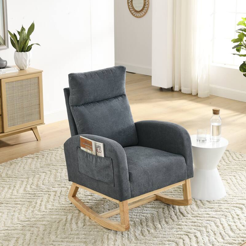 Teddy Fabric Rocking Chair with Side Pockets & High Back Support