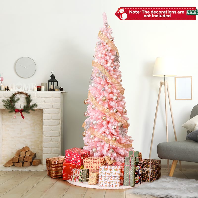 Gymax 5/7/8/6 FT Artificial Pink Christmas Tree w/ 328/635/1000/460