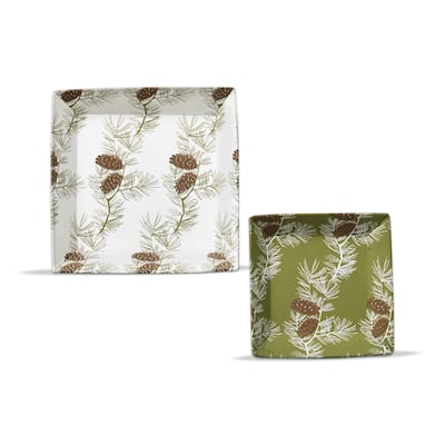 Wilde Pine Catch All Tray - Decorative Green Multi Tray for Everyday and Holiday Decor, 1.3" H x 4" L x 4" W