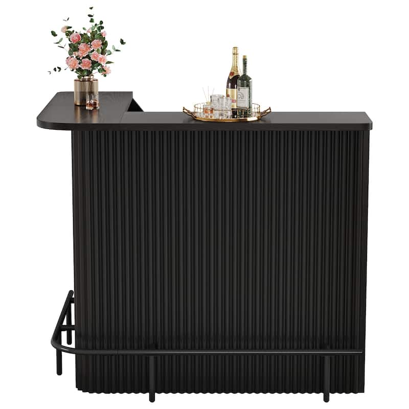 4-Tier L Shaped Bar Table, Home Bar Unit with Metal Footrest