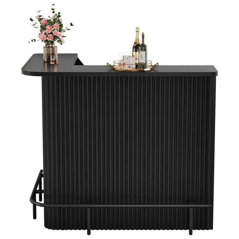 L Shaped Bar Table with Metal Footrest, 4-Tier Home Bar Unit