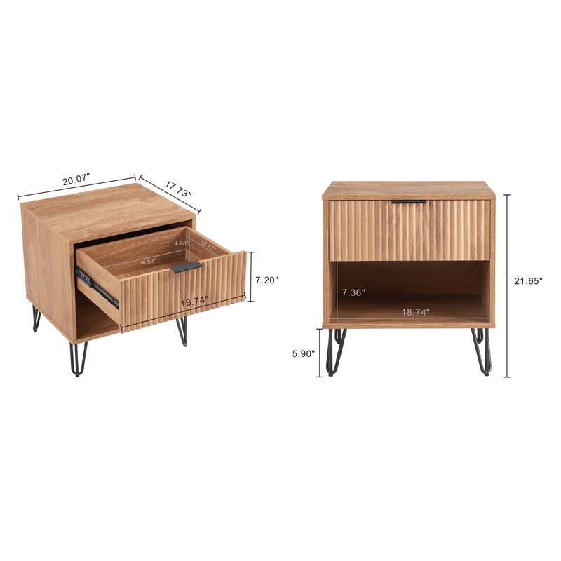 Manhattan Comfort Dumbo 1.0 Mid Century 1 Drawer Nightstand Set of 2