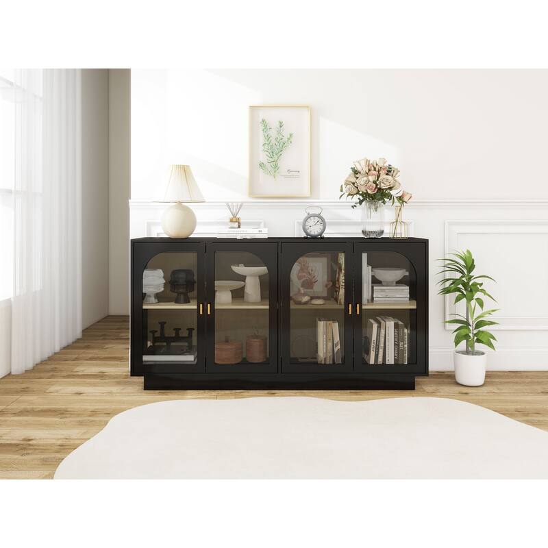 Display Cabinet Storage Cabinet Buffet Sideboard with Acrylic Door & Adjustable Shelves, Black Display Case TV Console Table